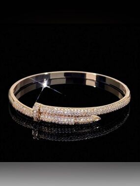 18K Rose Gold Plated Nail Bangle Bracelet with CZ Pave Luxury Statement Jewelry